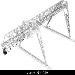 Gantry crane. Wire-frame. Vector rendering of 3d Stock Vector