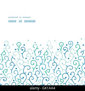 Vector blue abstract swirls horizontal frame seamless pattern background Stock Vector