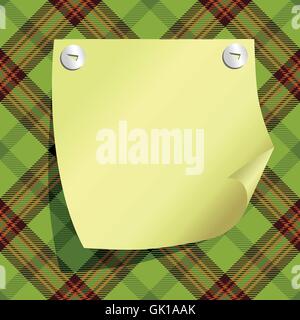 yellow tag on the tartan background Stock Vector