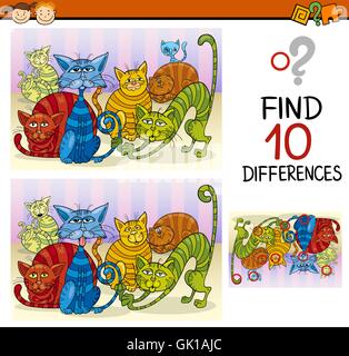 differences game with cartoon cats animals coloring page Stock Vector ...