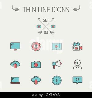 Technology thin line icon set Stock Vector