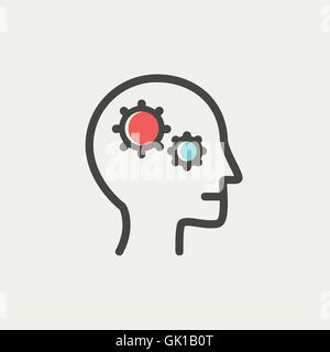 Human head with gear thin line icon Stock Vector