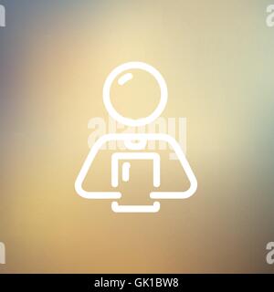 Man holding touch screen tablet thin line icon Stock Vector