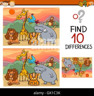 differences game with cartoon Safari animals coloring page Stock Vector ...