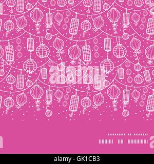 Vector Holiday Lanterns Line Art Horizontal Frame Seamless Patte Stock Vector