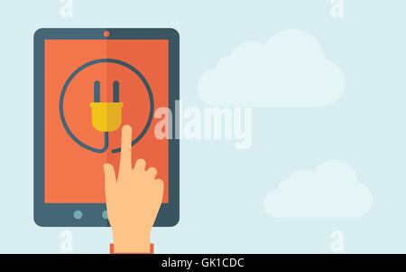 Touch screen tablet with plug icon Stock Vector