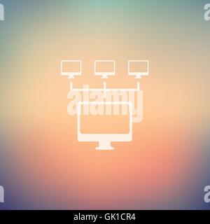 Computer with three cameras in flat style icon Stock Vector