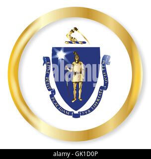 Massachusetts Flag Button Stock Vector