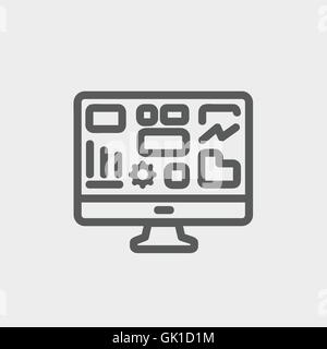 Monitor with business graph thin line icon Stock Vector