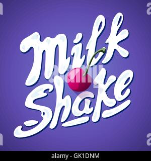 lettering milkshake sign with cherry - label for packing Stock Vector