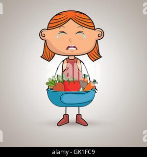 girl cry plate vegetables Stock Vector