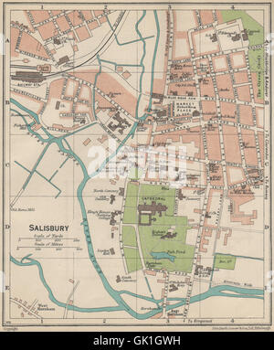 Salisbury. Vintage Town City Map Plan. Wiltshire 1950 Old Vintage Chart 