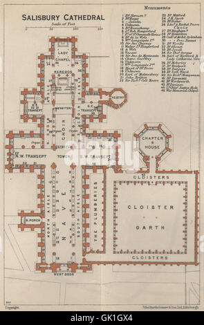 SALISBURY CATHEDRAL SALISBURY CATHEDRAL floor plan. Wiltshire 1927 old ...