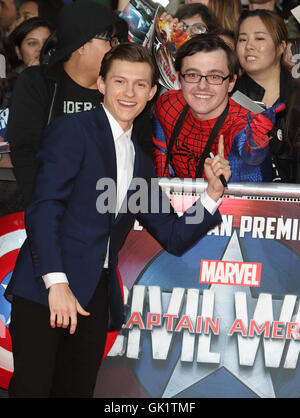 Captain America Civil War UK Premiere at the Vue Westfield Shopping Centre, London  Featuring: Tom Holland Where: London, United Kingdom When: 26 Apr 2016 Stock Photo