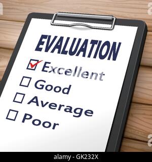 evaluation clipboard 3D image with check boxes marked for excellent, good, average and poor Stock Vector