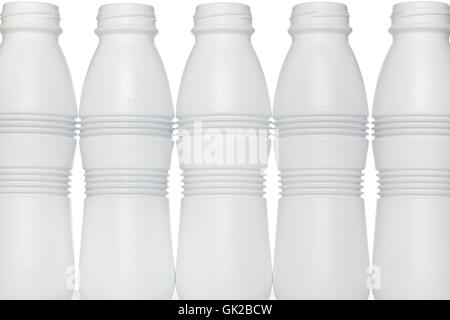 White empty plastic bottles in a row. Stock Photo