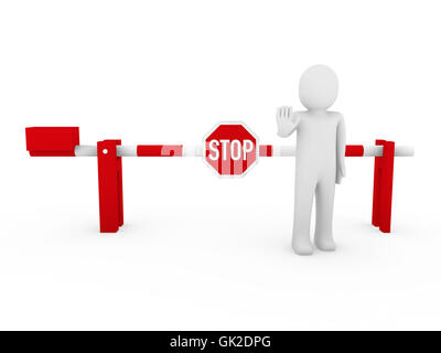 3d human stop barrier red Stock Photo