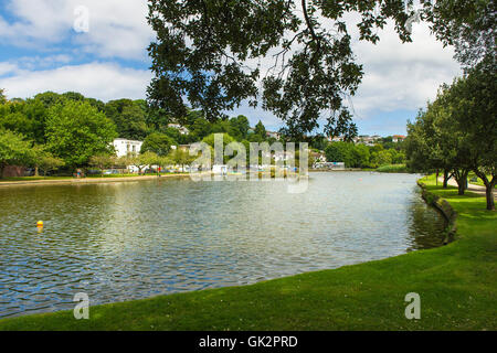 The boating lake in Trenance Gardens in Newquay, Cornwall. Stock Photo