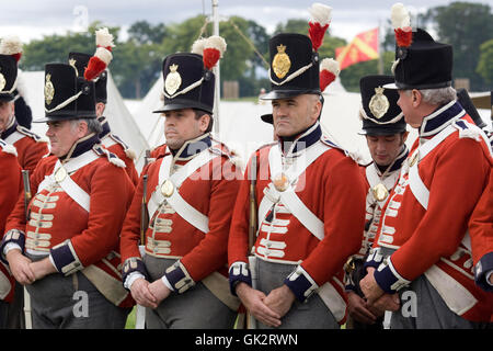 Coldstream Regiment of Foot Guards on the battlefield of a Napoleonic war Stock Photo