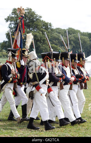 21st eme Regiment de Ligne on the battlefield of a Napoleonic war reenactment Stock Photo