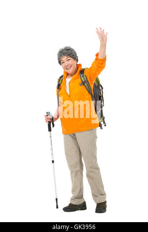 Happy elderly climbing tours Stock Photo