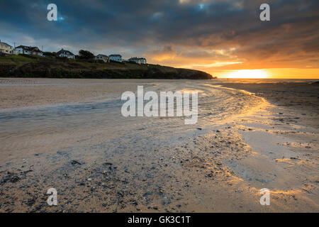 Sunset at Porthcothan on the north coast of ornwall. Stock Photo