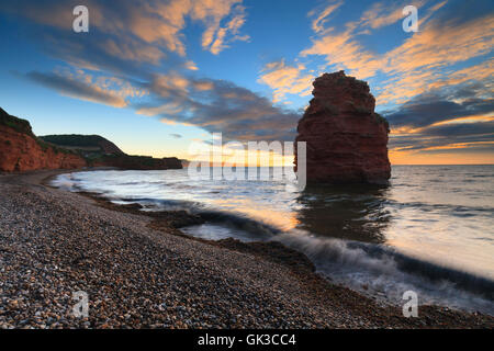 A sandstone sea stack at Ladram Bay, near Sidmouth in south east Devon. Stock Photo