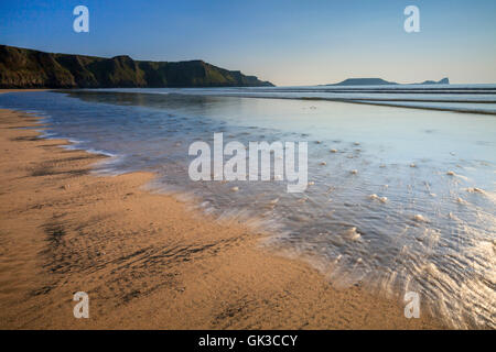 Worms Head captured from Rhossili Beach, Gower, Wales Stock Photo