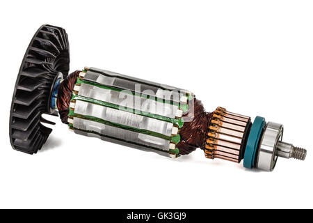 Rotor of electric motor close-up, isolated on white background Stock Photo