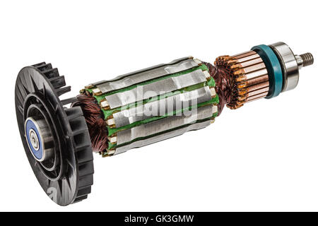 Rotor of electric motor close-up, isolated on white background Stock Photo