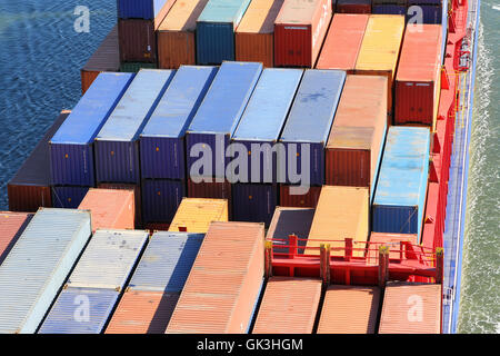 containers on a cargo ship Stock Photo