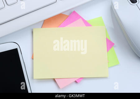 Empty blank note paper notepaper notes copyspace copy space information message desk computer keyboard Stock Photo