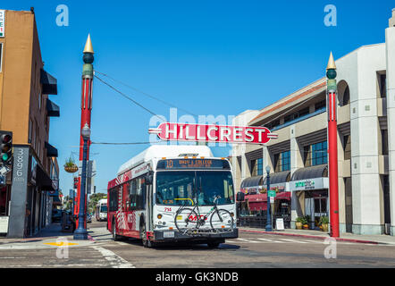 Hillcrest sign, city scene. Hillcrest, San Diego, California, USA. Stock Photo