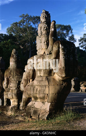 ca. 2003, Cambodia --- Detail of a Balustrade Depicting Churning of the Sea of Milk at the South Gate of Angkor Thom --- Image b Stock Photo