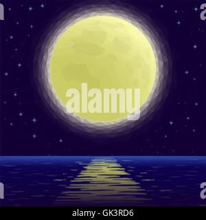Moon Over Sea, Low Poly Stock Vector