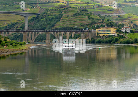 The three bridges at Peso da Régua. Douro Valley river. Portugal Stock Photo