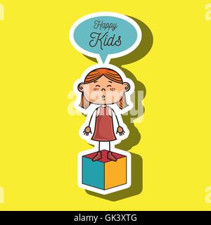 girl kids happy cube icon Stock Vector