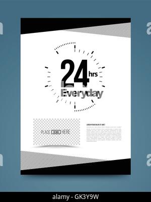 24hr emergency concept template black and white style. Vector illustration. For printing poster brochure. Stock Vector