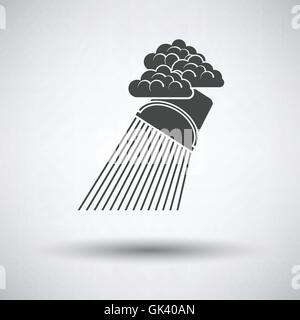 Rainfall like from bucket icon on gray background with round shadow. Vector illustration. Stock Vector
