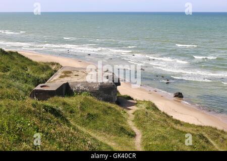 On the West Coast of Denmark, Hirtshals, Scandinavia, Europe. Old German bunker from the Second World War in front of the atlantic ocean. Stock Photo
