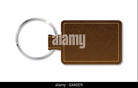 A brown leather key fob and ring over a white background Stock Vector