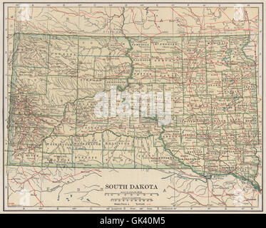 South Dakota state map showing railroads. POATES, 1925 Stock Photo