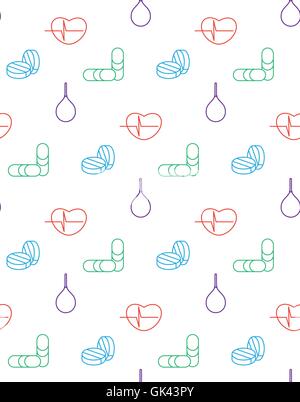 Medicine icons seamless pattern from cardiogram, pill, enema. Vector Stock Vector