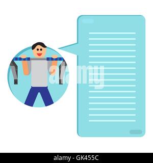Sportman with sports equipment for street workout and pull-up bar. Thinking list. Template or blank with sport concept. Vector Stock Vector