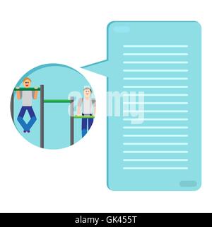 Sportman with sports equipment for street workout and pull-up bar. Thinking list. Template or blank with sport concept. Vector Stock Vector