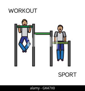 Sportman with sports equipment for street workout and pull-up bar. Vector Stock Vector