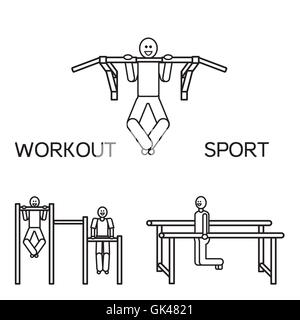 Sportman with sports equipment for street workout and pull-up bar. Vector Stock Vector