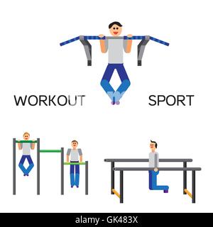 Sportman with sports equipment for street workout and pull-up bar. Vector Stock Vector