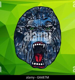 Growling detailed gorilla in polygonal and triangle style. Low poly. Design for t-shirt, poster, bag. Vector Stock Vector