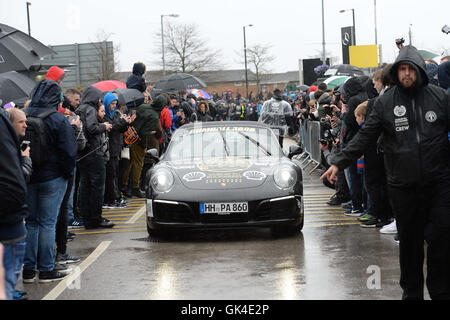 The Gumball 3000 Rally arrives at the Etihad Stadium in Manchester  Featuring: Atmosphere Where: Manchester, United Kingdom When: 02 May 2016 Stock Photo